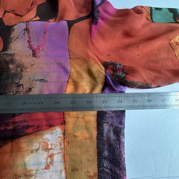 Vintage Chicos Design Sheer Blouse Womens 3 (L/16) Orange 100% Silk Art to Wear - Picture 8 of 11